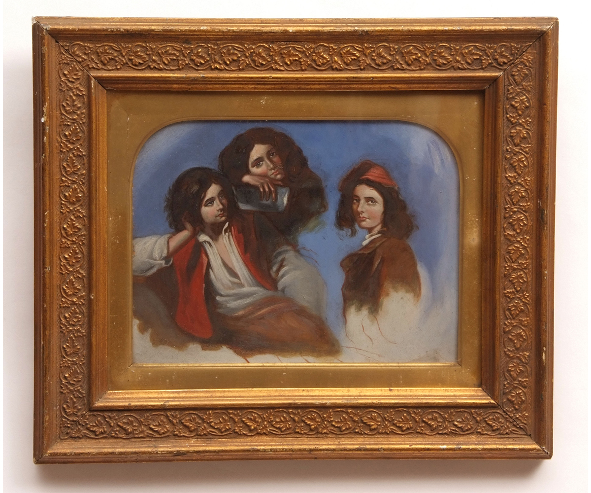 RICHARD BUCKNER (1812-1883, BRITISH) ?Roman Peasants, a Sketch? oil on board, signed and inscribed