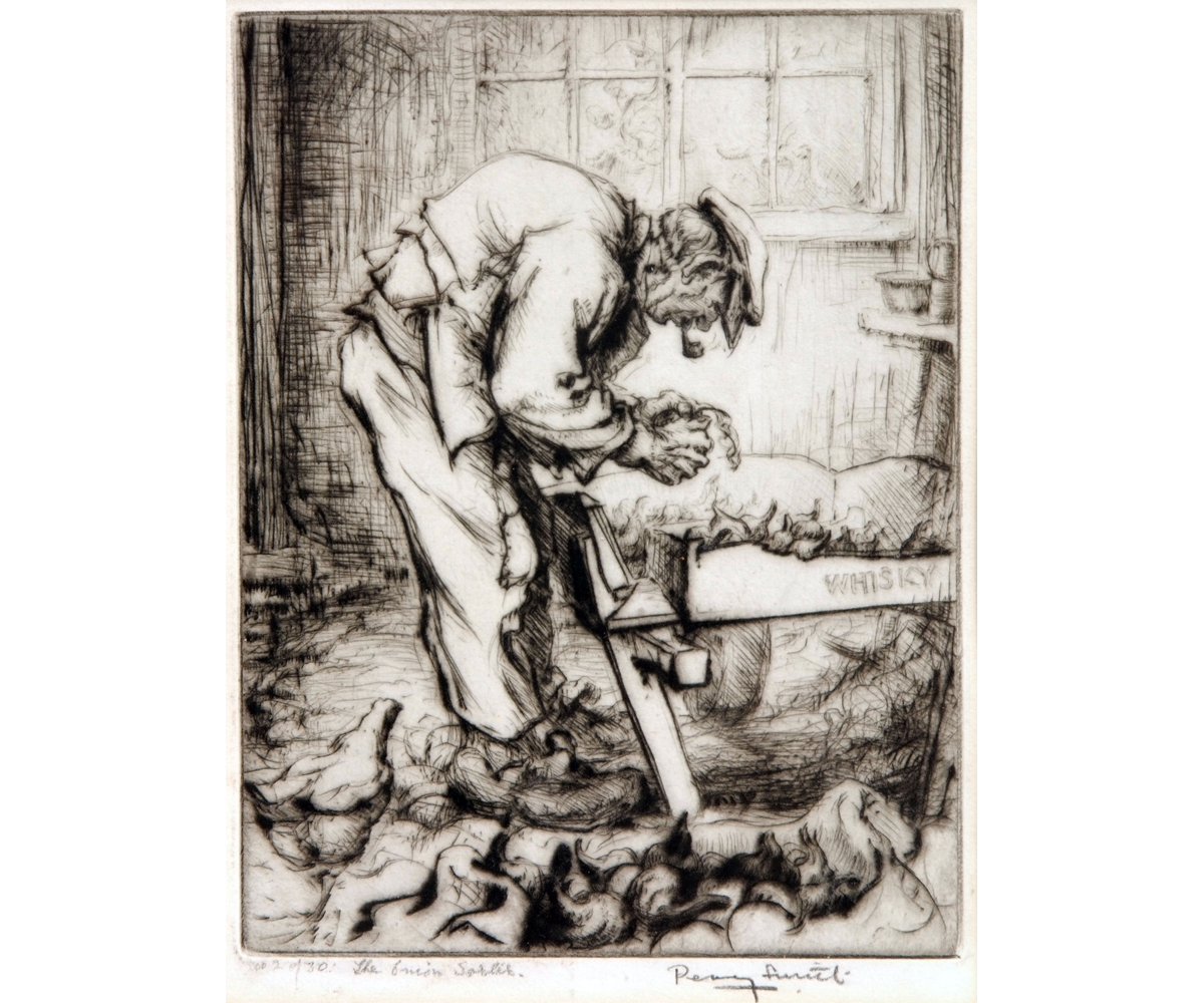 * PERCY SMITH, RDI (1882-1948, BRITISH) ?The Onion Sorter? drypoint etching, signed, inscribed with