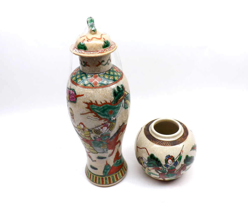 A Chinese covered baluster Vase of tulip baluster form, decorated in iron red and famille verte