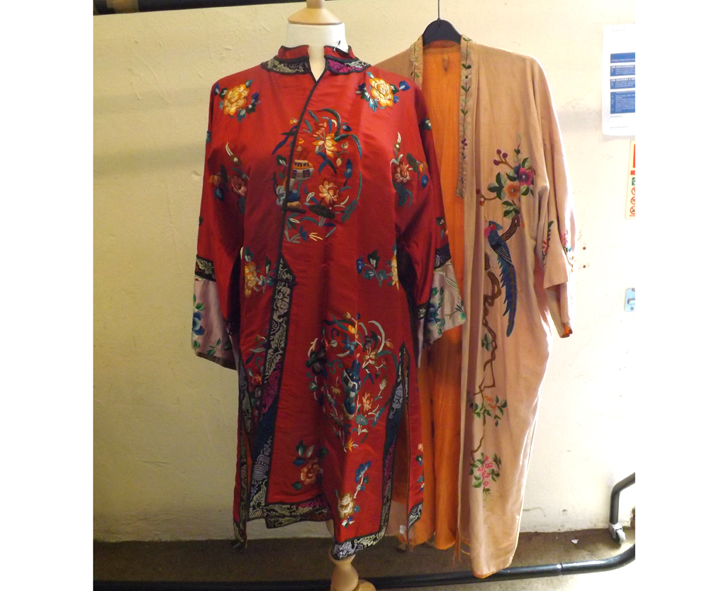 An early 20th Century Embroidered Silk Kimono type Jacket, together with a Peach Silk Embroidered