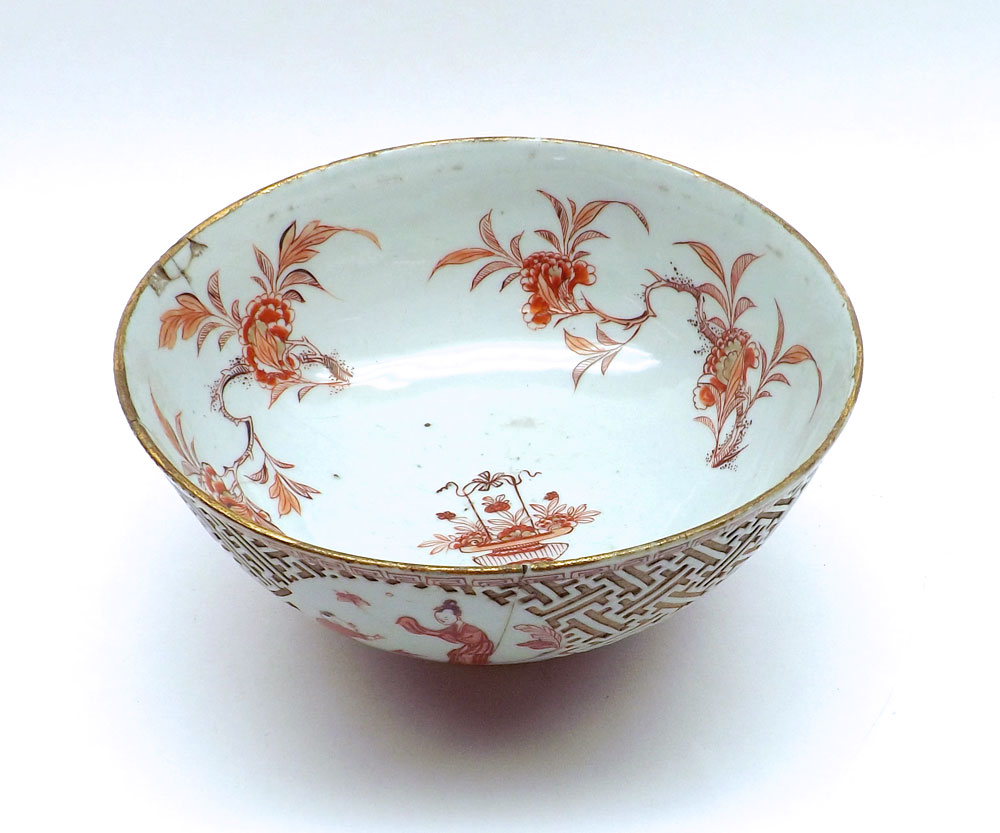 A Chinese Circular Bowl of tapering form, the outer body decorated predominantly in iron red with