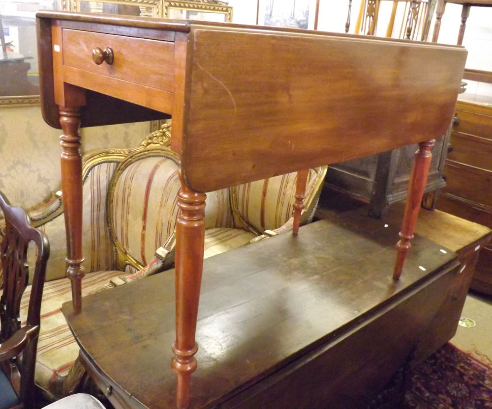 A 19th Century and later Mahogany Pembroke Table, fitted at one end with a frieze drawer and with