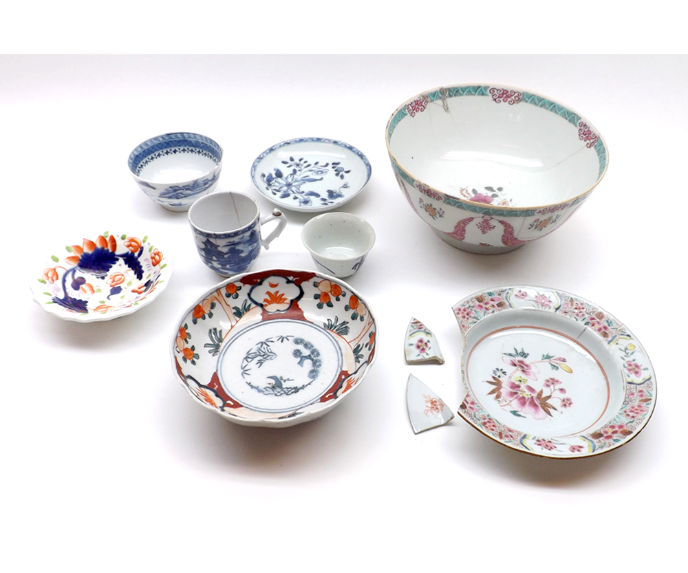 A collection of various mainly damaged Oriental items including a 19th Century Chinese Bowl (
