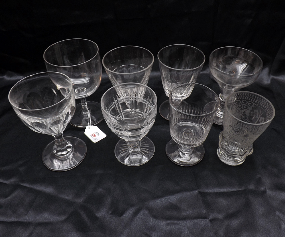 A collection of eight various 19th Century and later Wine Glasses and Rummers, all approximately 5?