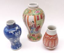 A 19th Century Canton Famille Rose Small Baluster Vase; together with a further Chinese Baluster