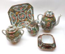 A 20th Century Canton Famille Rose Tea Service, all decorated in typical colours in the