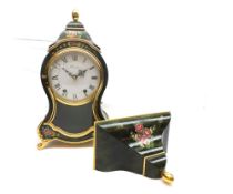 A late 20th Century Painted Plastic Mantel Clock, Eluxa, the waisted case with mottled green
