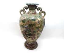 A large 20th Century Satsuma Two-Handled Baluster Vase, relief decorated in the centre with a