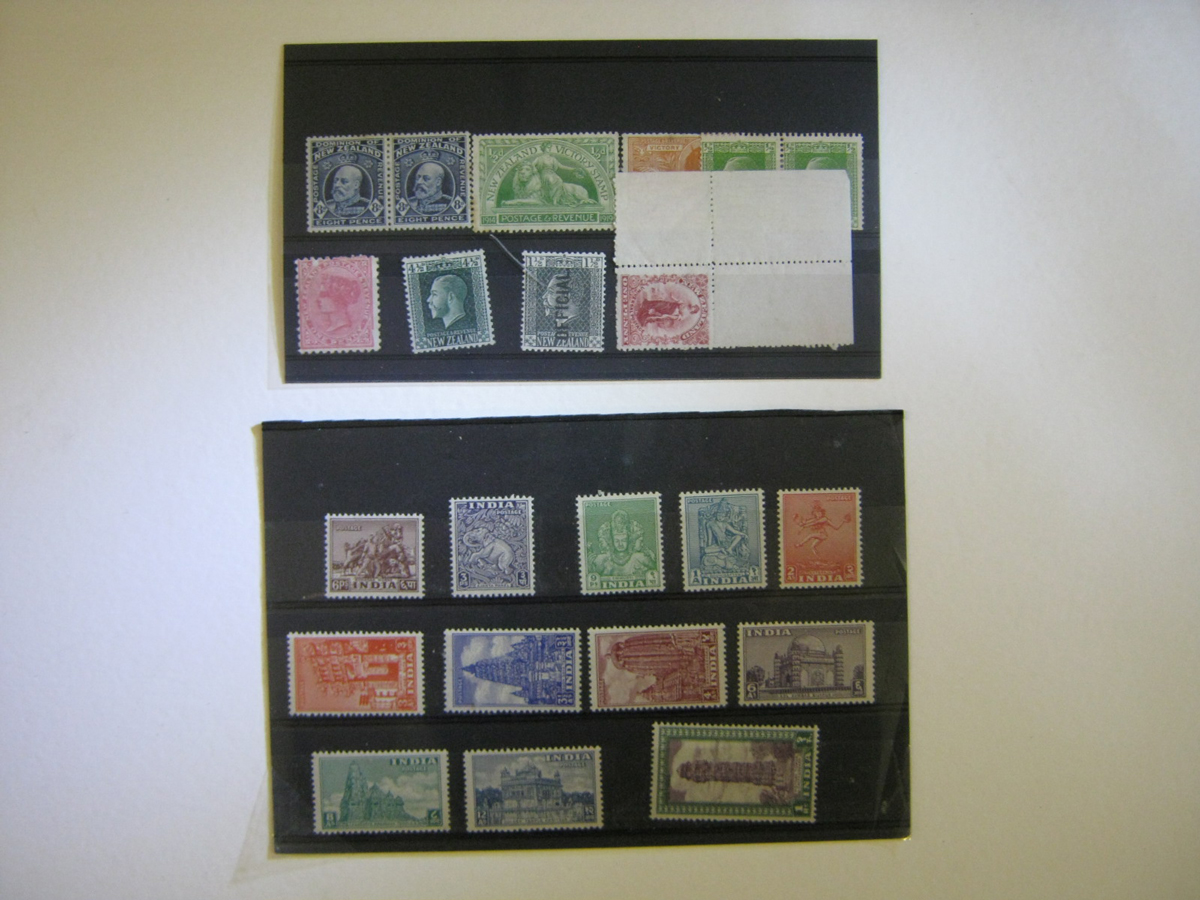 India 1949 set to One Rupee mounted mint + New Zealand small mint range on stock card including a