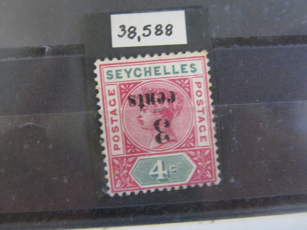 Seychelles 1893 3c on 4c surcharge inverted mounted mint, SG15a with RPS certificate