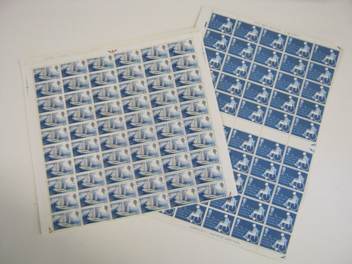 GB 1967 Chichester 1/9 compl mint sheet, various minor flaws + 1975 Health and Handicap Charity