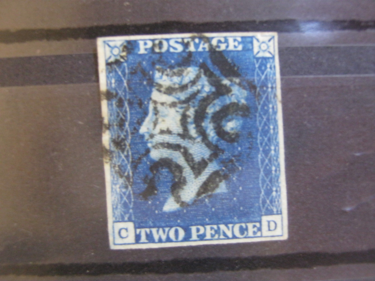 GB 1840 Twopenny Blue, Plate 2, CD, used, black Maltese Cross, four margins
