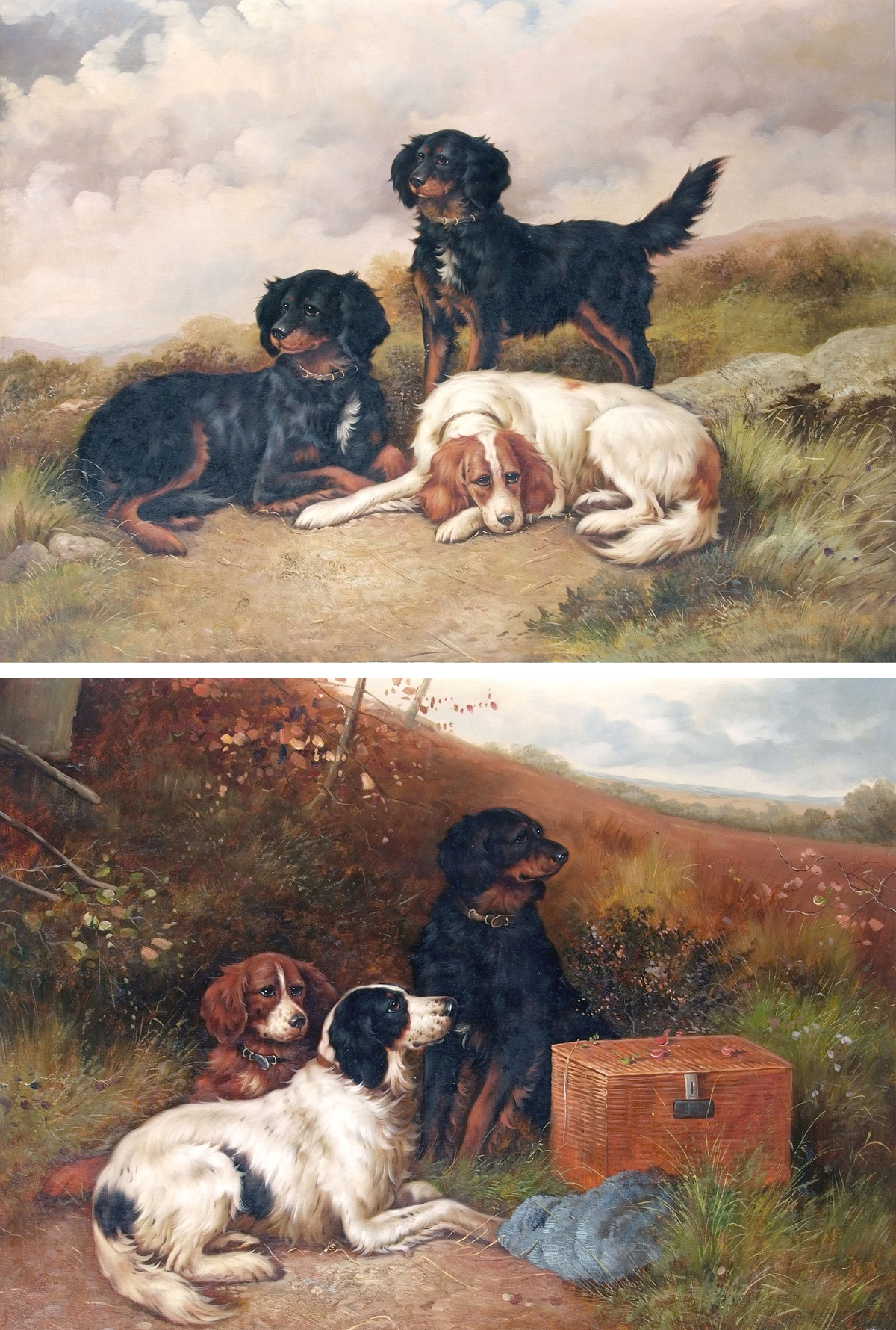 B LANDER, (MODERN) Gun Dogs in Landscape  pair of oils on canvas, one signed lower left  30 x 40ins