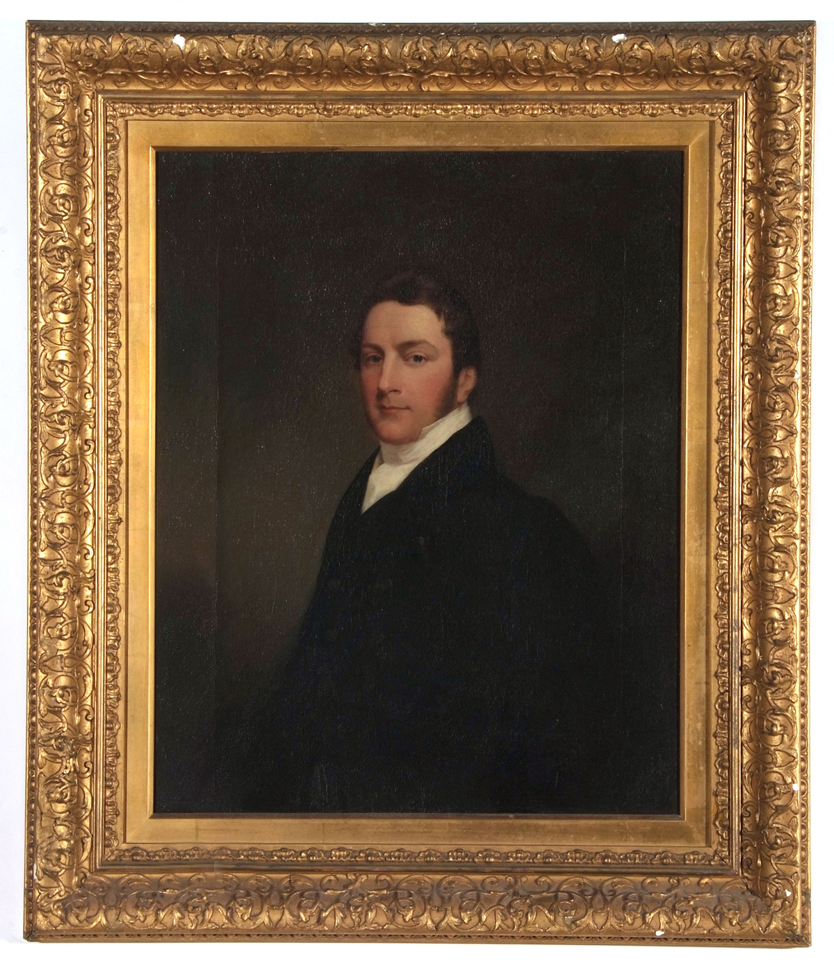 ENGLISH SCHOOL, (19TH CENTURY) Portrait of a Gent in Black Morning Coat and White Cravat oil on
