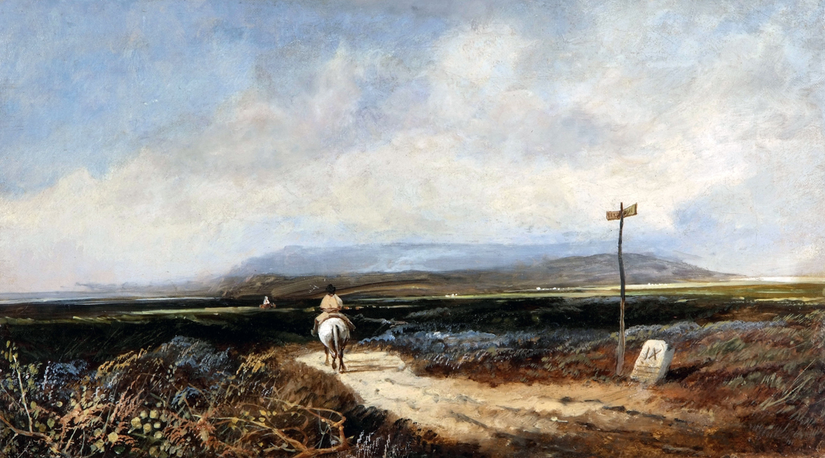 ATTRIBUTED TO DAVID COX, (1783-1859, BRITISH) Returning Home oil on canvas 8½ x 15ins