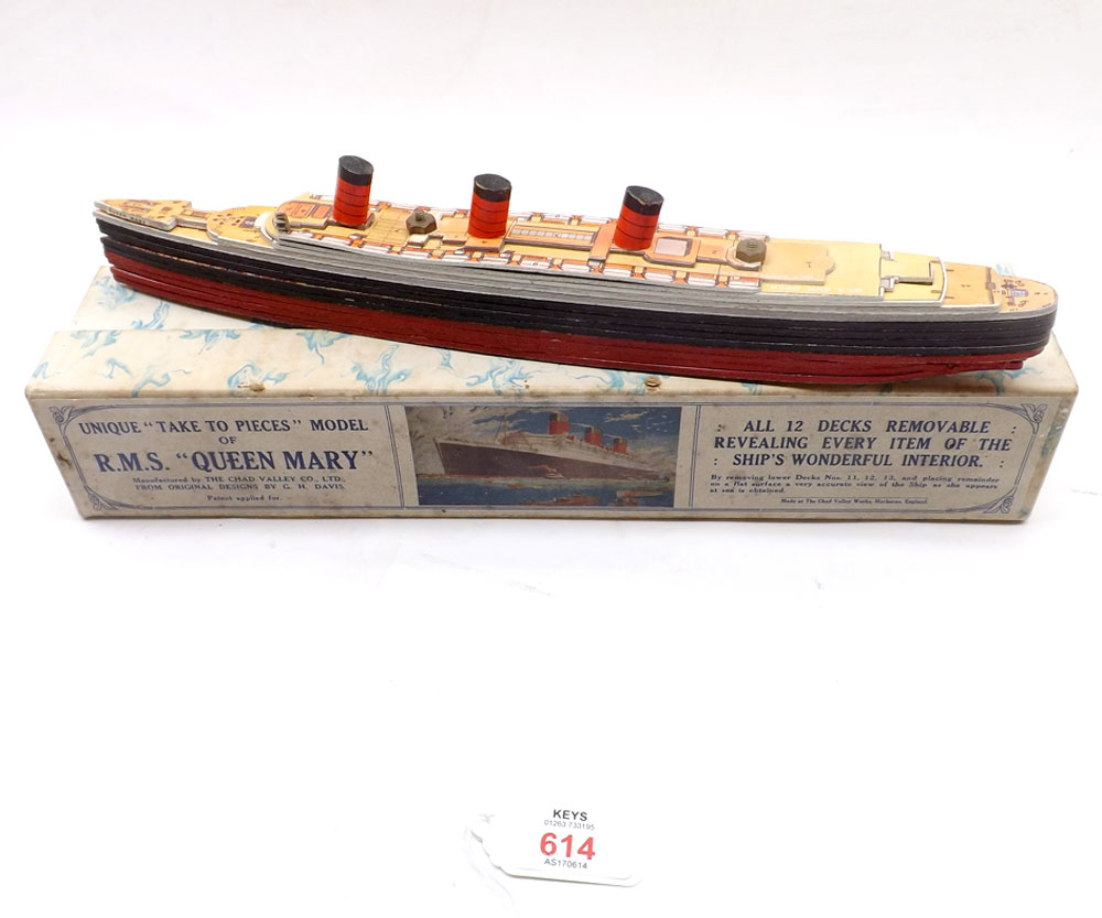 Chad Valley Co Limited, a unique Take to Pieces Model of R.D.S. Queen Mary, in original box