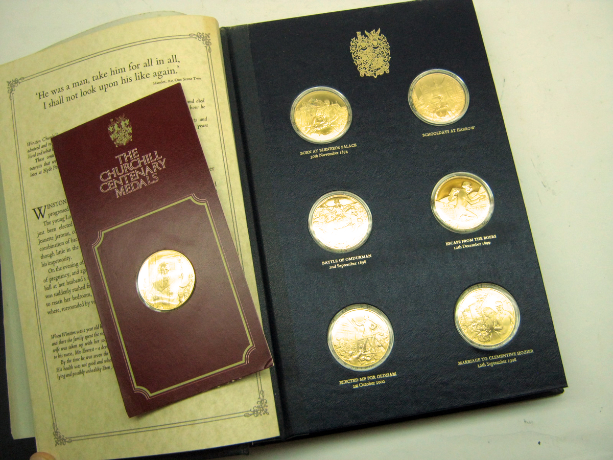 Winston Churchill Centenary Set of twenty-four Silver Gilt Medals + withdrawn error Medal in