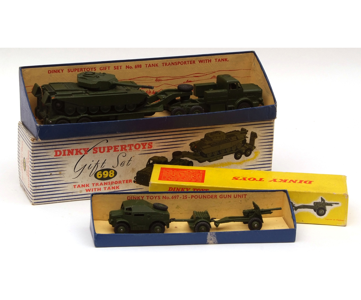 Dinky Supertoys Gift Set No 698, Military Tank Transporter with tank, model in near mint condition,