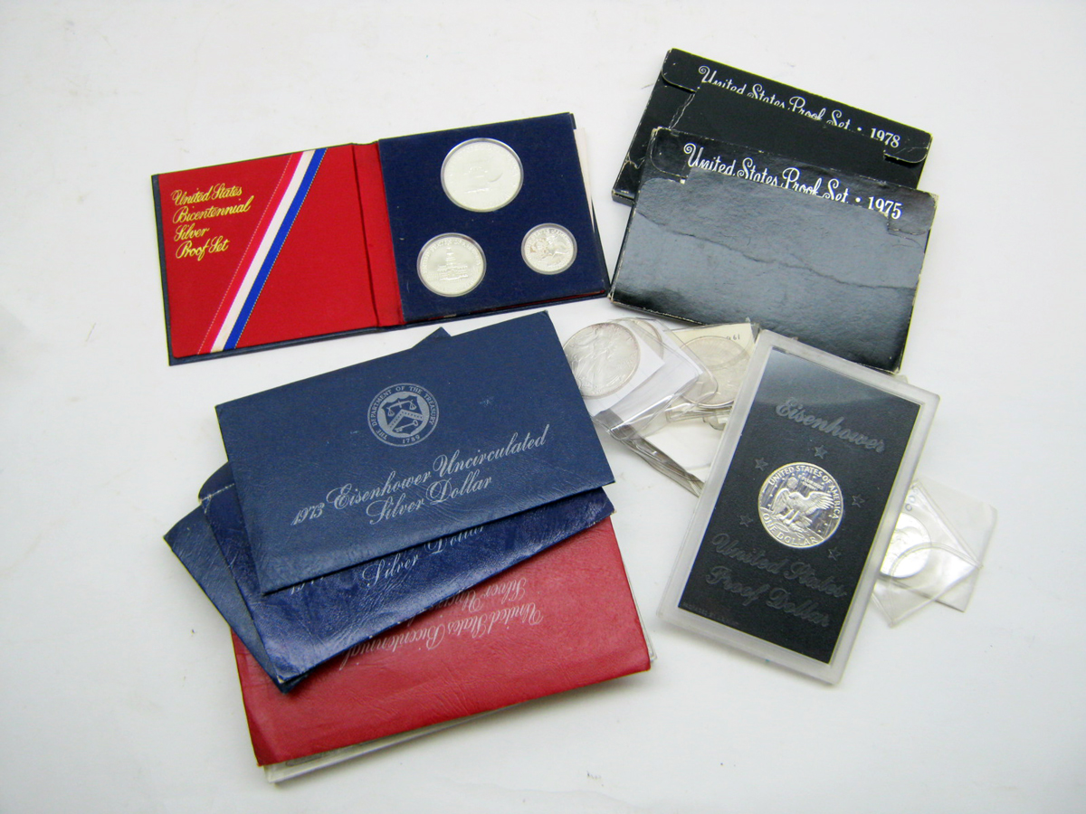 USA, assorted Coins including quantity Silver Dollars + a few Proof Sets and uncirculated