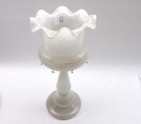 A Victorian Milk Glass Lustre Vase of typical form with frilled rim, knopped stem and spreading