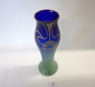 An unusual Opaque Art Glass Vase, decorated with an Art Nouveau type silvered decoration, 11?