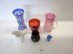 A Mixed Lot of six various assorted Glassware Items comprising: a Bohemian Blue and Clear Glass