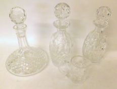 A Mixed Lot of 20th Century Clear Glass Wares comprising: a flat bottomed Ships Decanter, two
