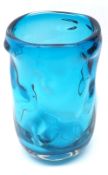 A modern Blue Art Glass Vase of cylindrical form, with ground pontil mark to base, unsigned, 7” high