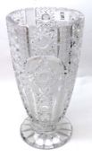 A large 20th Century Clear Crystal Vase, heavy cut detail, raised on a spreading circular foot,