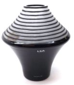 An unusual Black and Frosted Art Glass Vase, of tapering form, decorated with ribbed design to