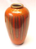 An Oriental Baluster Vase, gilded with geometric foliage on an iron red ground, iron red 6 character