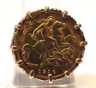 An Edward VII Gold Half-Sovereign Ring, 1910, pierced hallmarked 9ct Gold shank