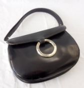 Loewe No 1846, Vintage Black Leather Handbag, with adjustable strap and white metal ring