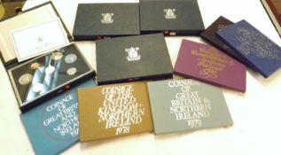Box: assorted modern UK Coins, including cased Proof Sets 1974-92, 1995-98, 1999 (2), various Crowns