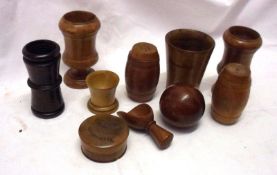 A Mixed Lot: various small Treen Items, to include Vases, Salt and Pepper Pots, Olivewood Beaker