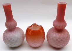 A Mixed Lot comprising: a pair of Victorian Satin Glass Vases with hatched decoration and a