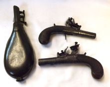 A near pair of Flintlock Pocket Pistols by H Nock of London, chequered buts, the actions engraved