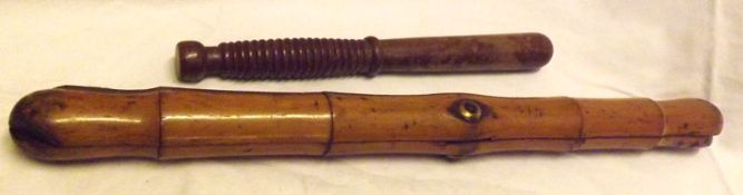 A Mixed Lot: a small Vintage Cosh with turned wooden handle and an unknown vintage Bamboo Folding