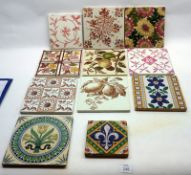 A collection of eleven various Tiles, includes one Cantagalli lustre decorated example, various