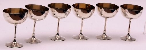 A Set of Six late Victorian/Edward VII Champagne Bowls, of typical plain form with slender stems,