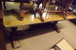 A Large 20th Century Heavy Oak Refectory Dining Table, on pineapple carved legs and heavy stretcher,