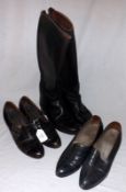 Two pairs of Ladies Vintage Court type Shoes; together with a pair of Black Leather Riding Boots (3)