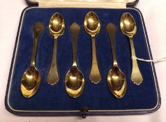 A cased set of six George VI Silver Gilt Coffee Spoons, London 1938, weight approx 2 oz