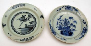 A Mixed Lot comprising: two late 18th/early 19th Century European Delft Plates, one decorated with