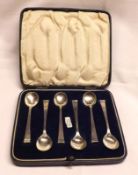 A Set of Six Cased Coffee Spoons, in the Art Deco style, Sheffield 1936, weight approx 2 oz