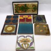 A collection of nine various Art Nouveau/Art Deco Tiles, decorated with stylised geometric and