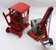 A West German Tinplate Model Crane, red and grey livery; and a further Tri-ang Crane Cab (