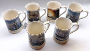 A set of six Wedgwood Queens Ware Horatio Nelson Tankards by Melvyn Buckley: Battle of the Nile;
