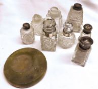 A Mixed Lot of various assorted Clear Glass Dressing Table Bottles, some with Silver Collars,