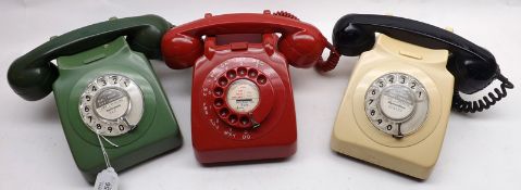 A collection of three 1970s Plastic Telephones, comprises an Ivory example fitted with a black
